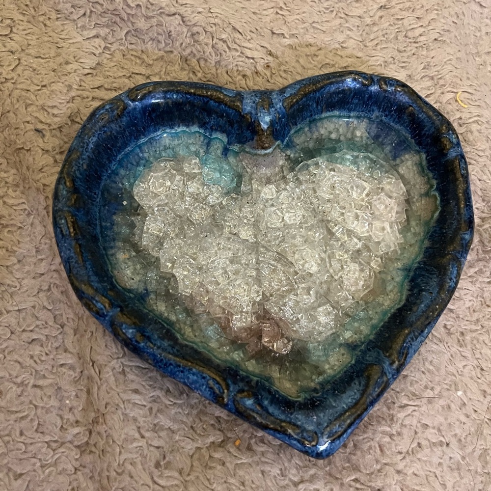 Blue Heart-Shaped Crystal Dish/Jewelry Holder